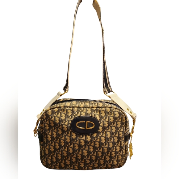 Vintage Christian Dior Trotter Tan and Blue Women's Bag - Picture 12 of 12